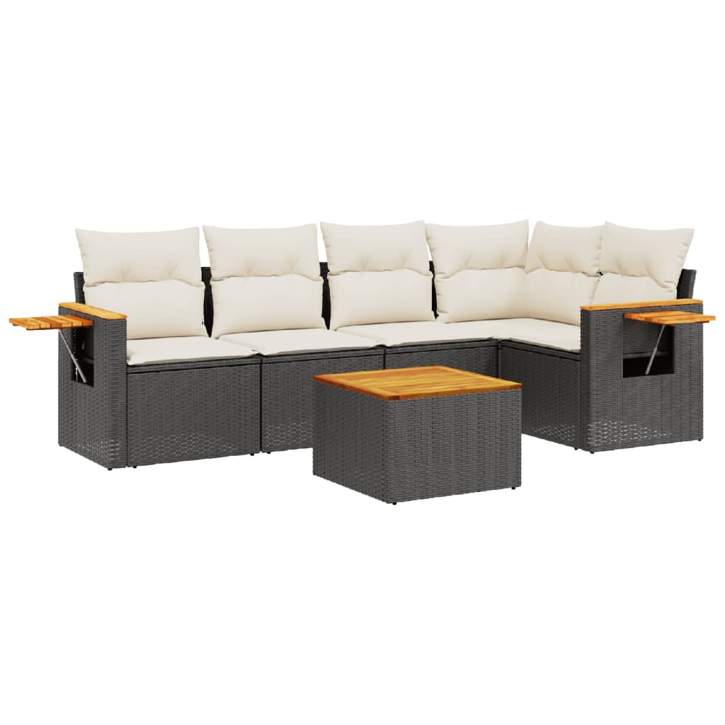 6-dijelni set vrtnih sofa s jastucima crni od poliratana