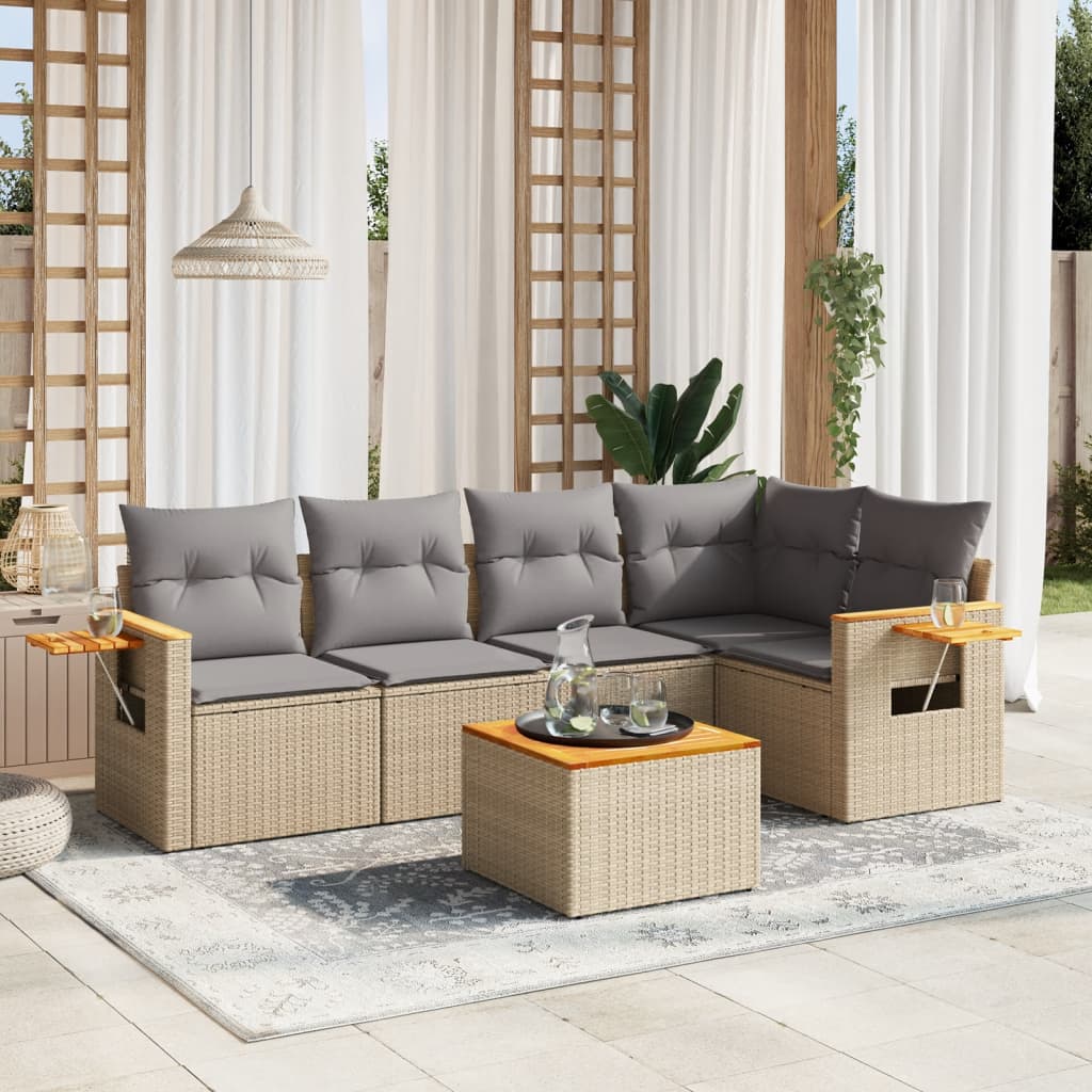 6-dijelni set vrtnih sofa s jastucima bež od poliratana