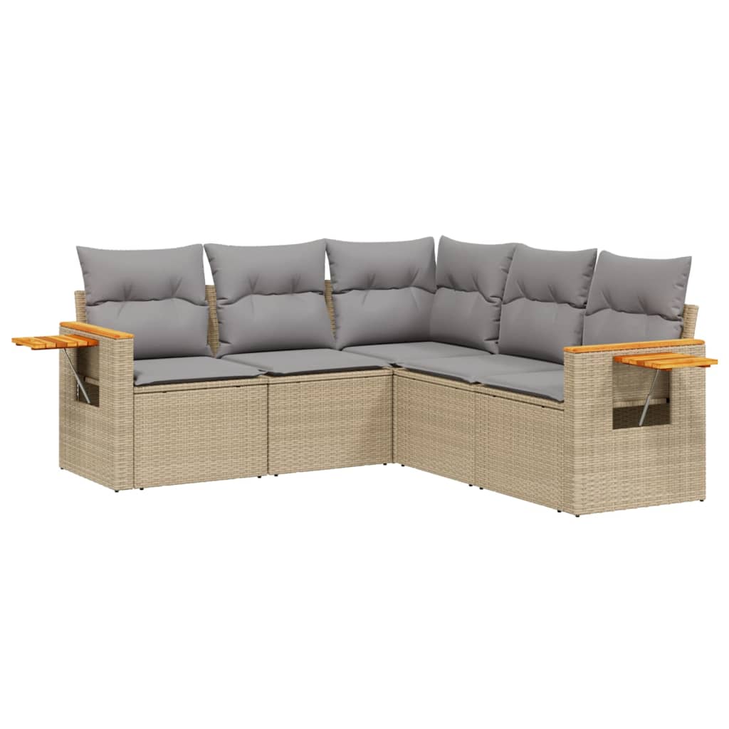 5-dijelni vrtni set sofa s jastucima bež od poliratana