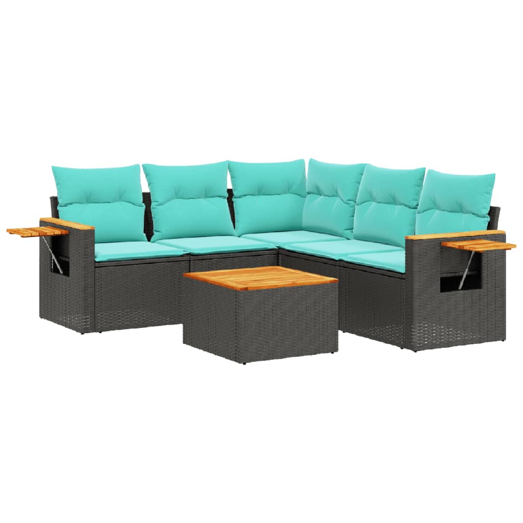 6-dijelni set vrtnih sofa od poliratana s jastucima crni