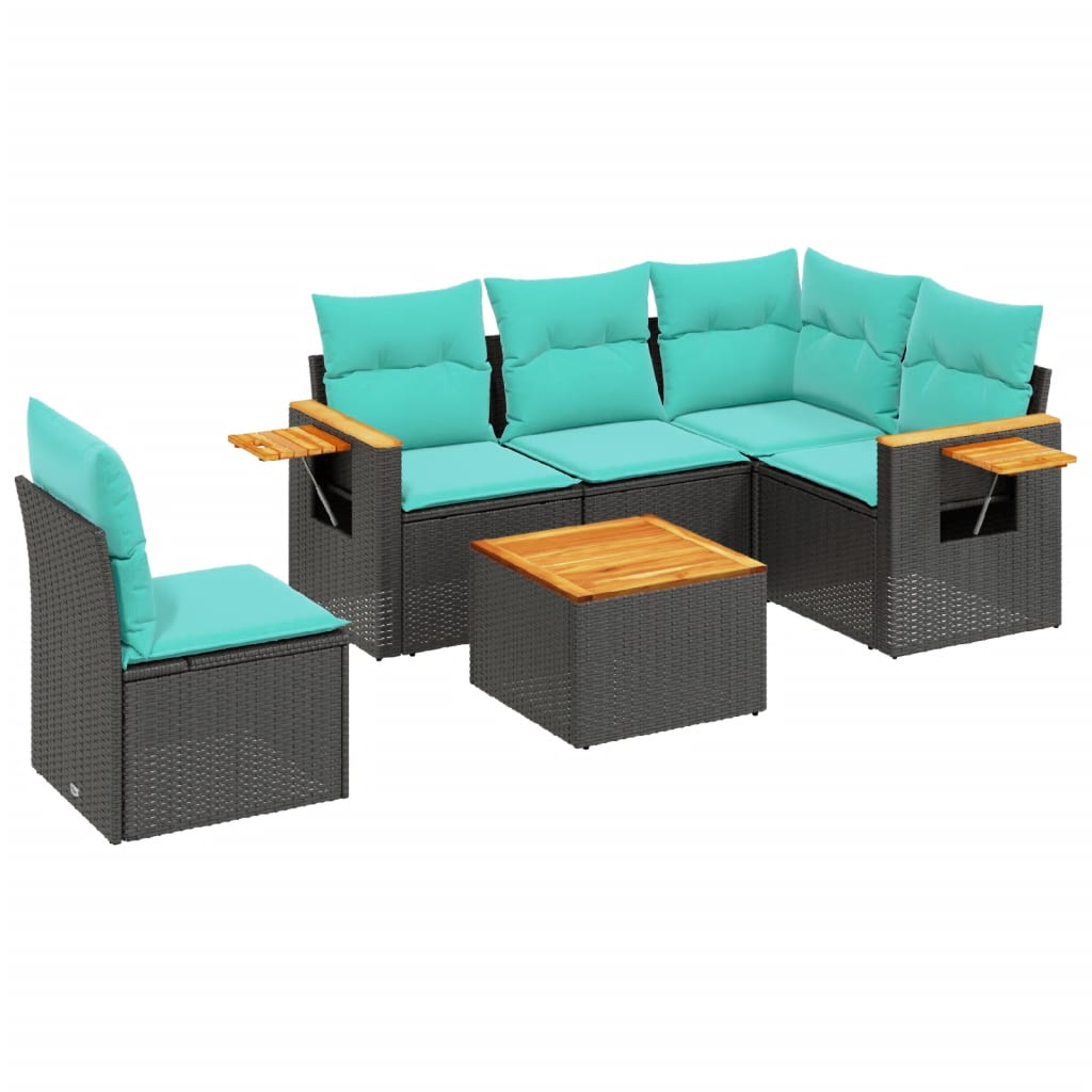 6-dijelni set vrtnih sofa od poliratana s jastucima crni