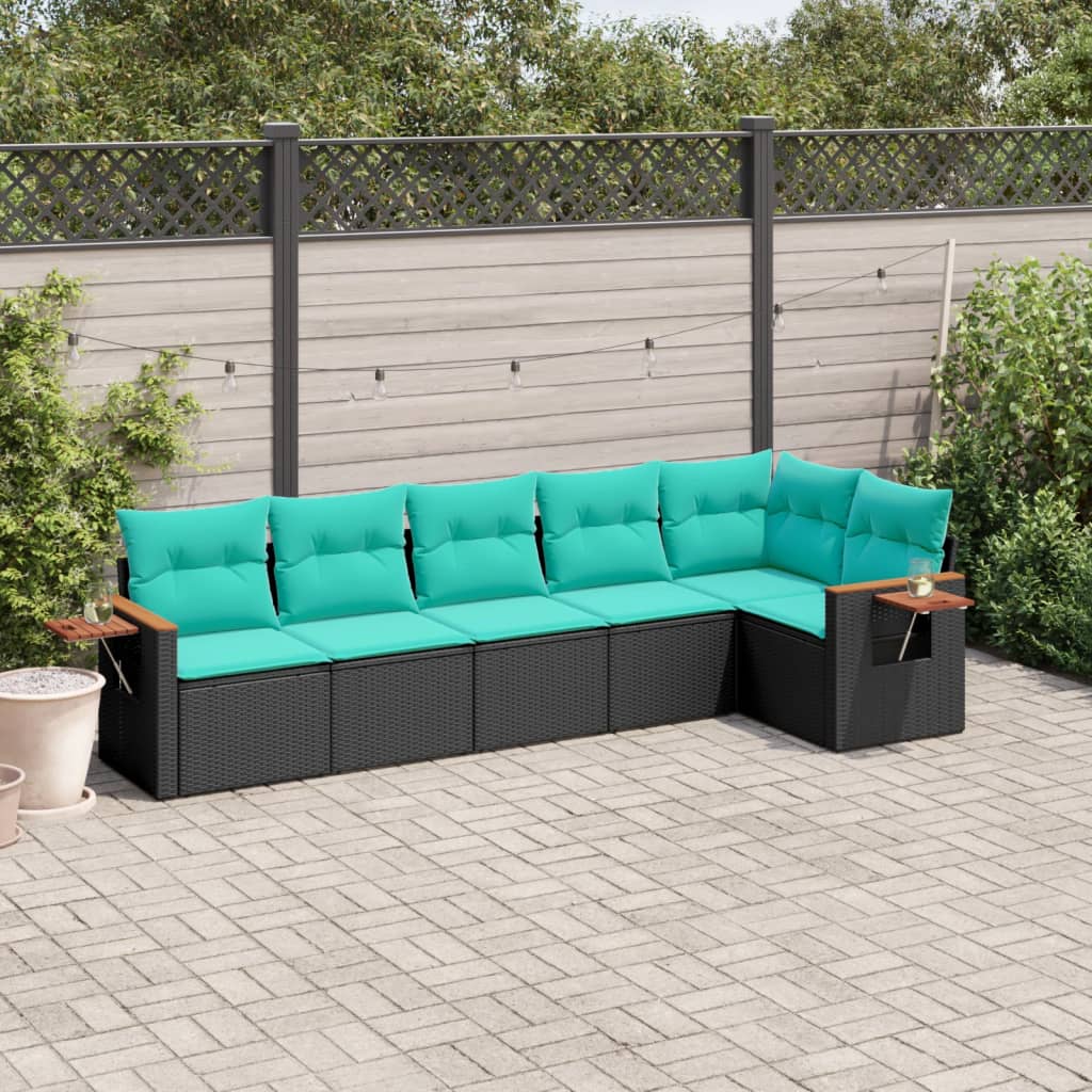 6-dijelni set vrtnih sofa od poliratana s jastucima crni