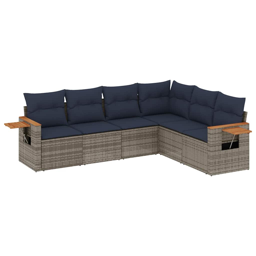 6-dijelni set vrtnih sofa od poliratana s jastucima sivi