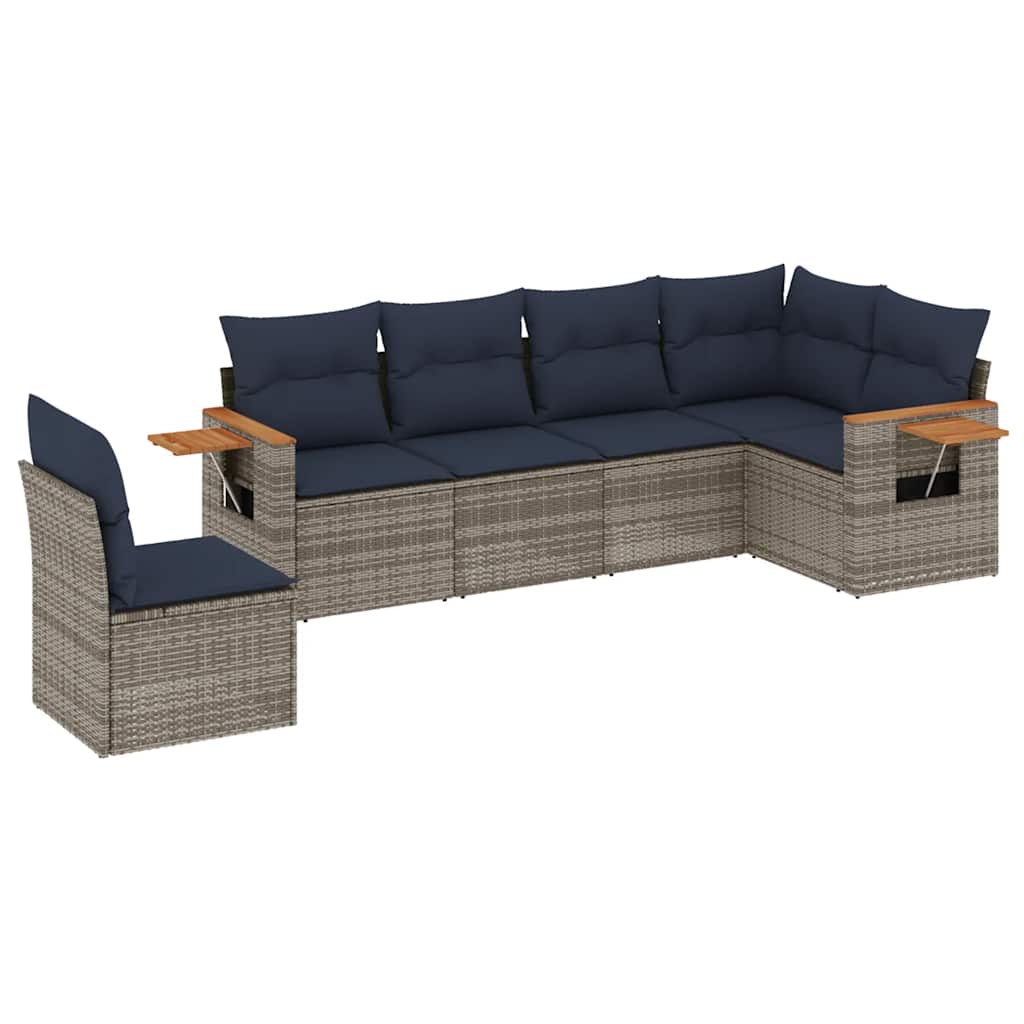 6-dijelni set vrtnih sofa od poliratana s jastucima sivi