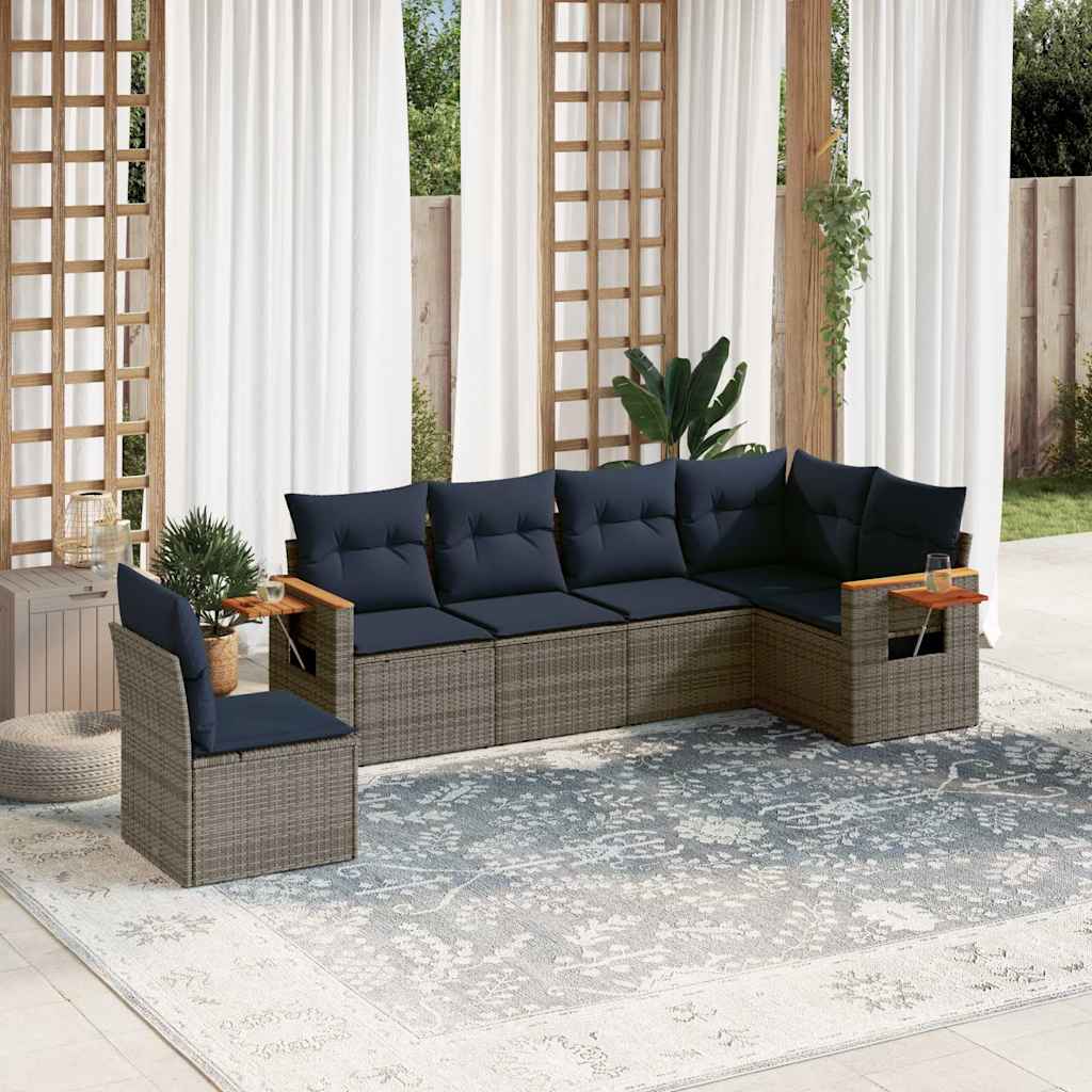 6-dijelni set vrtnih sofa od poliratana s jastucima sivi