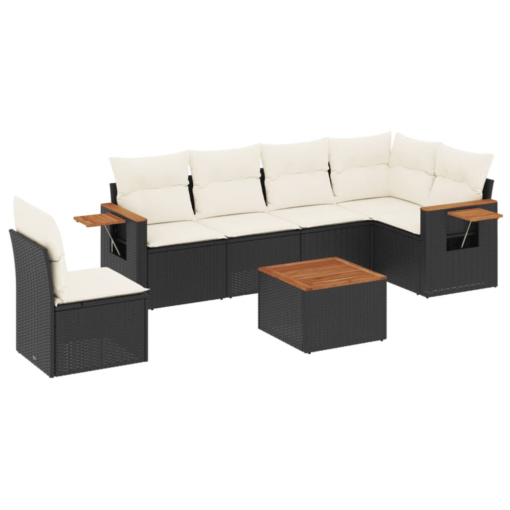 7-dijelni set vrtnih sofa od poliratana s jastucima crni