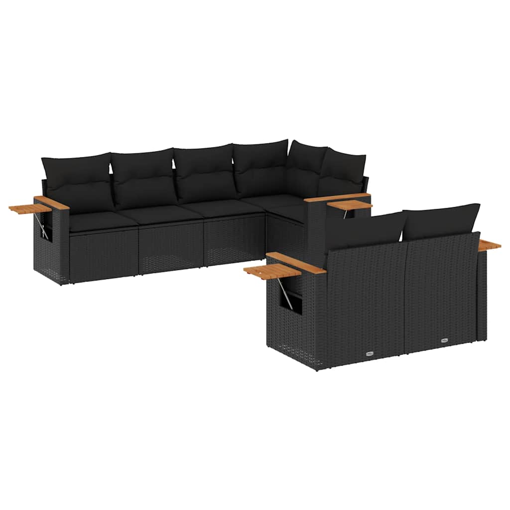 7-dijelni set vrtnih sofa od poliratana s jastucima crni