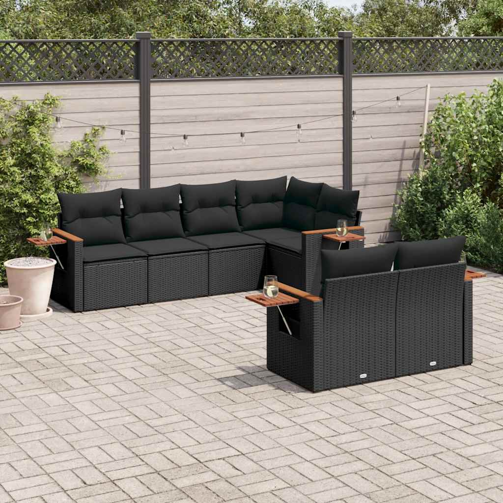 7-dijelni set vrtnih sofa od poliratana s jastucima crni