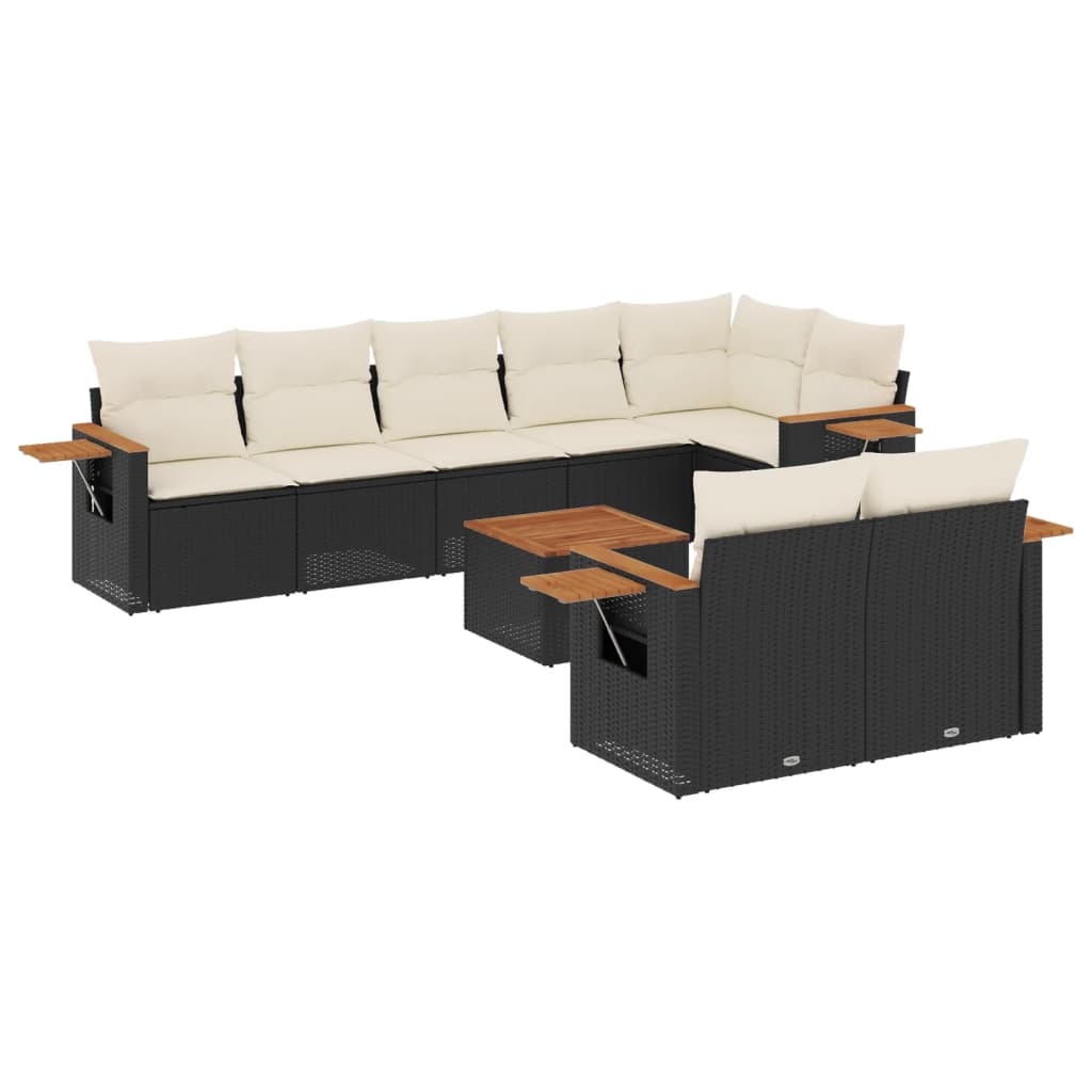 9-dijelni set vrtnih sofa s jastucima crni od poliratana