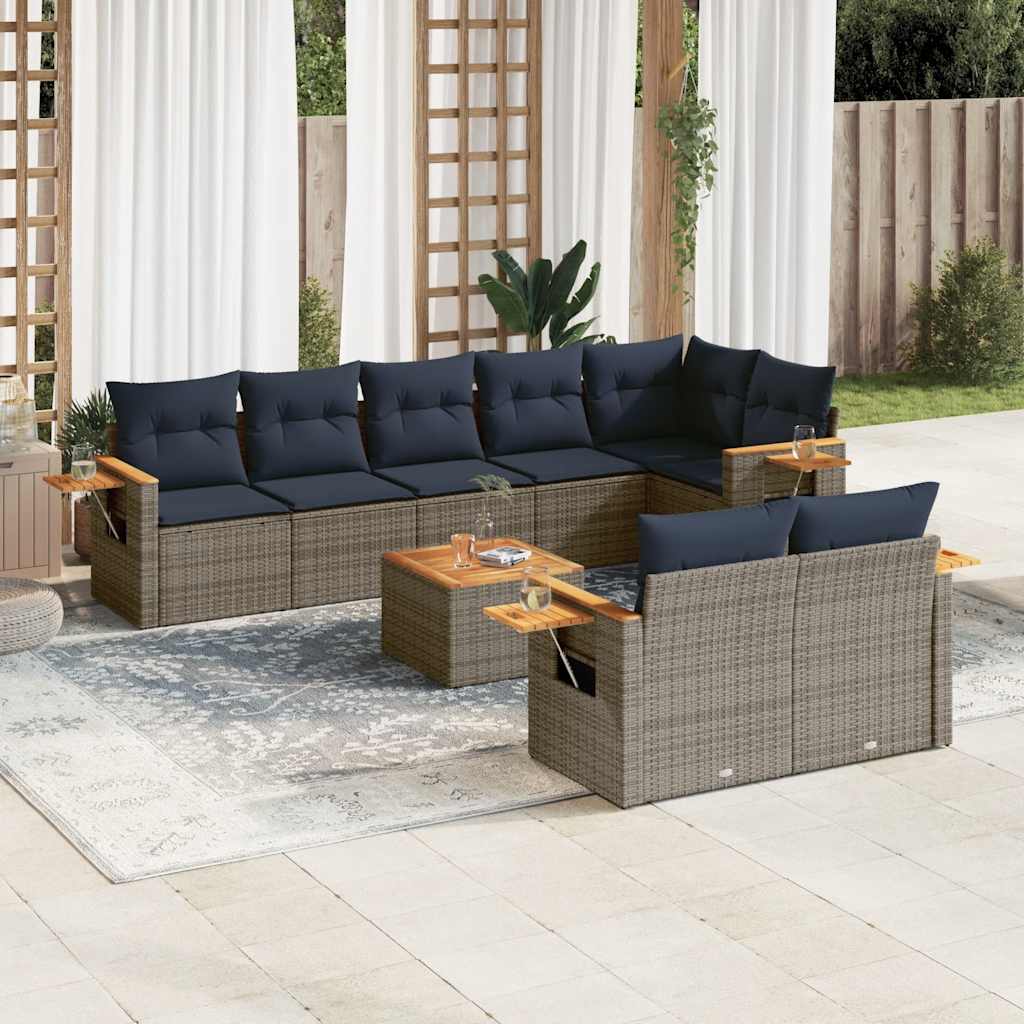 9-dijelni set vrtnih sofa od poliratana s jastucima sivi