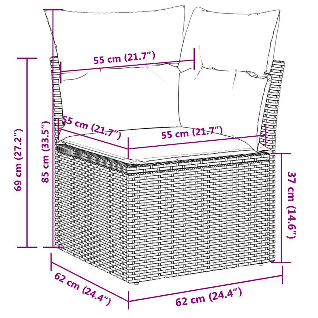 8-dijelni set vrtnih sofa od poliratana s jastucima sivi