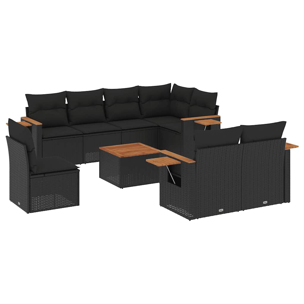 9-dijelni set vrtnih sofa s jastucima crni od poliratana