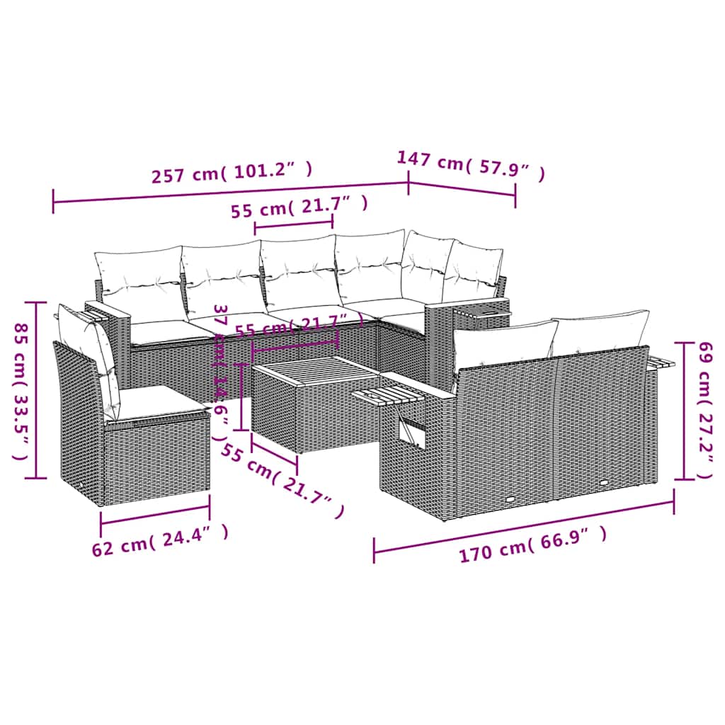 9-dijelni set vrtnih sofa s jastucima crni od poliratana