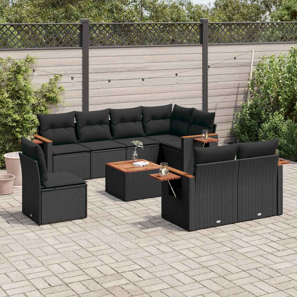 9-dijelni set vrtnih sofa s jastucima crni od poliratana