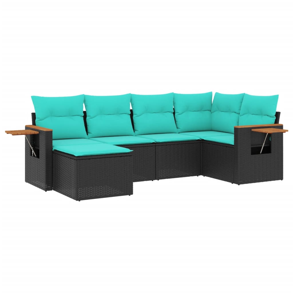 6-dijelni set vrtnih sofa od poliratana s jastucima crni