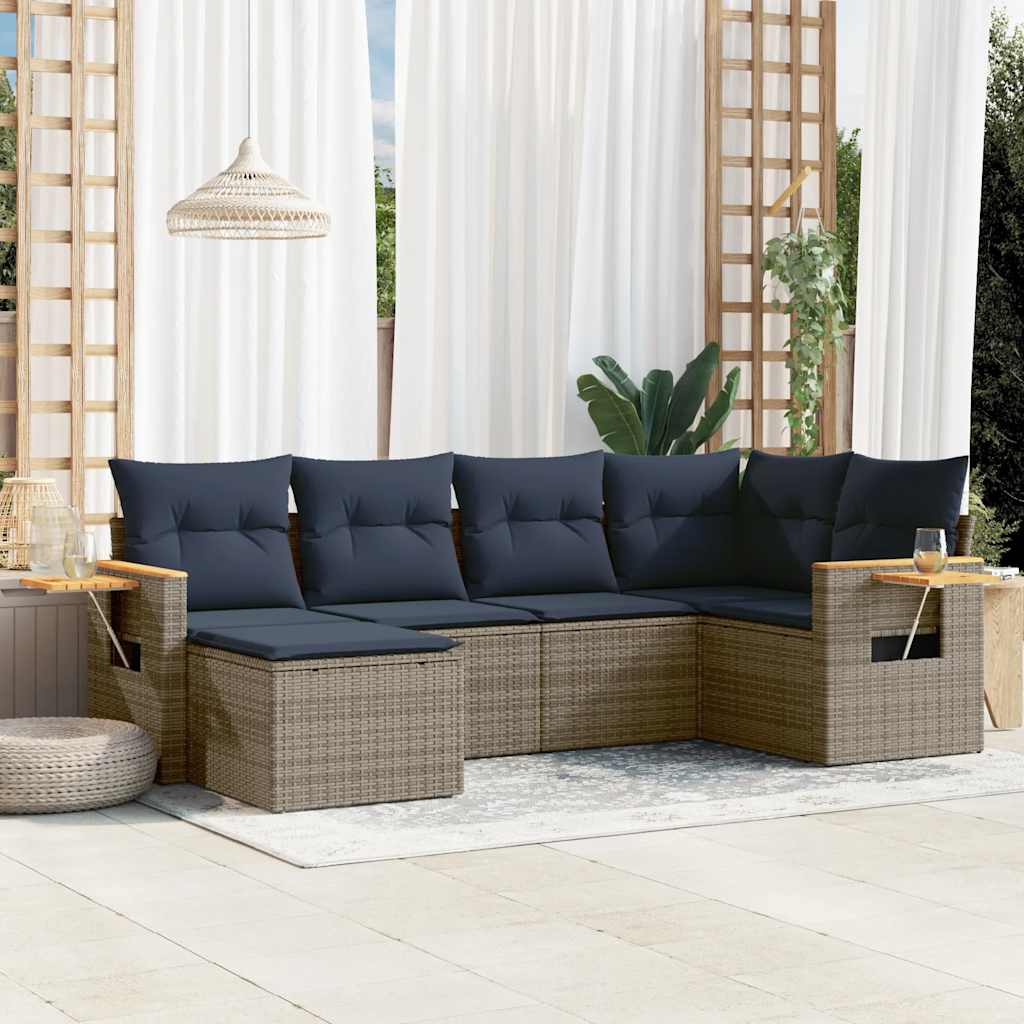 6-dijelni set vrtnih sofa od poliratana s jastucima sivi