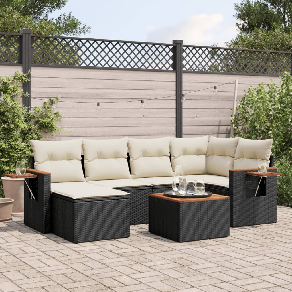 7-dijelni set vrtnih sofa od poliratana s jastucima crni