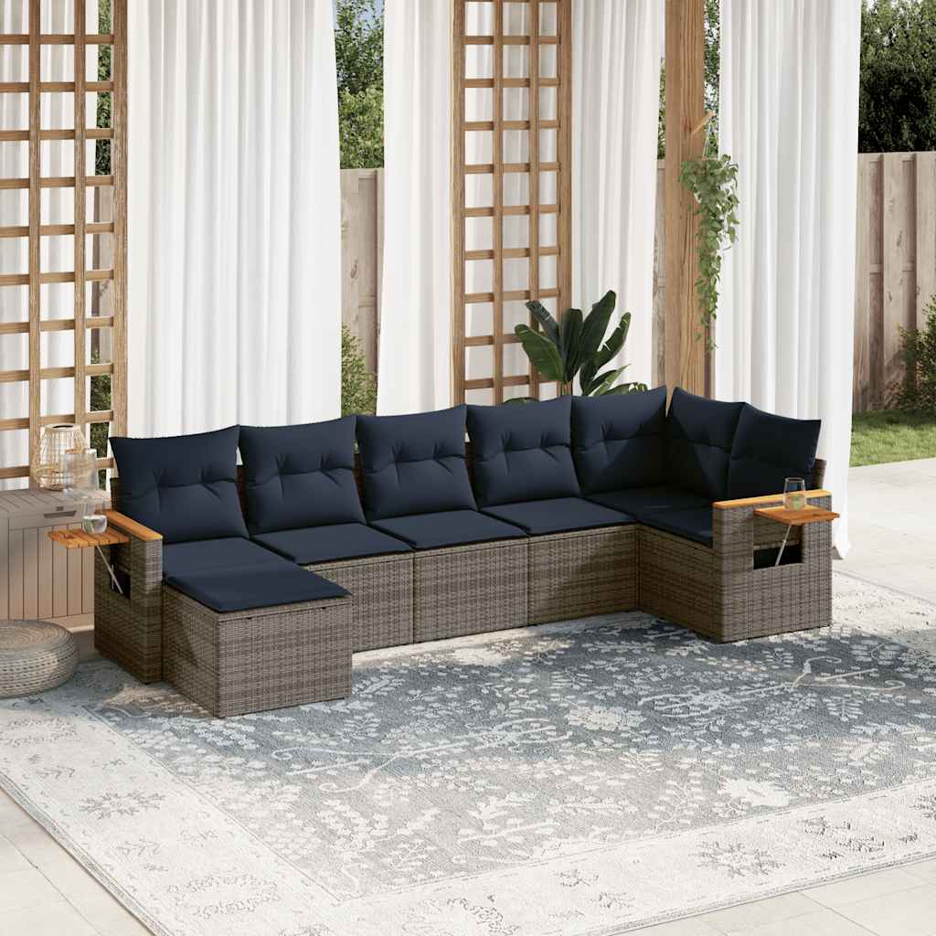 7-dijelni set vrtnih sofa od poliratana s jastucima sivi