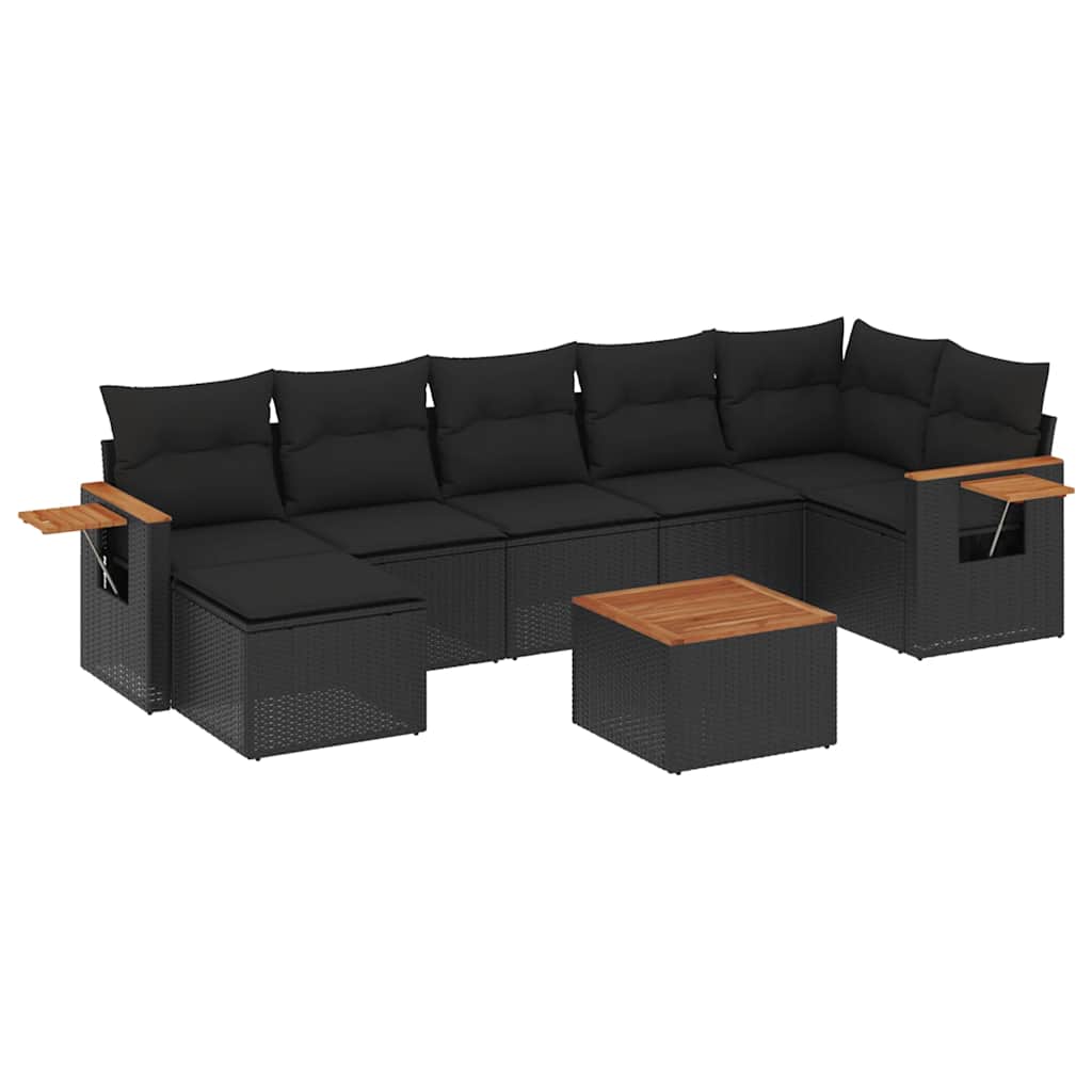 8-dijelni set vrtnih sofa od poliratana s jastucima crni