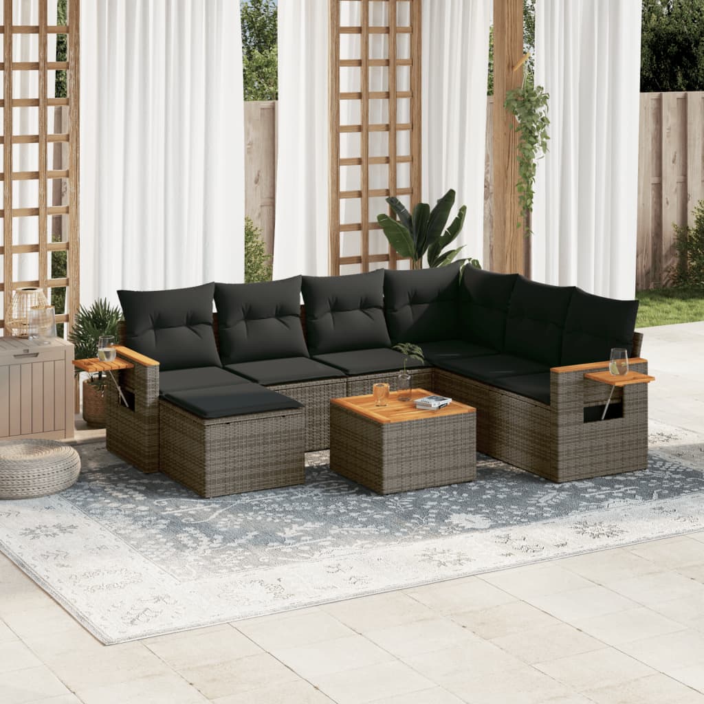 8-dijelni set vrtnih sofa od poliratana s jastucima sivi