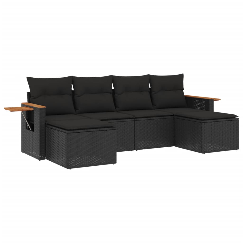 6-dijelni set vrtnih sofa s jastucima crni od poliratana