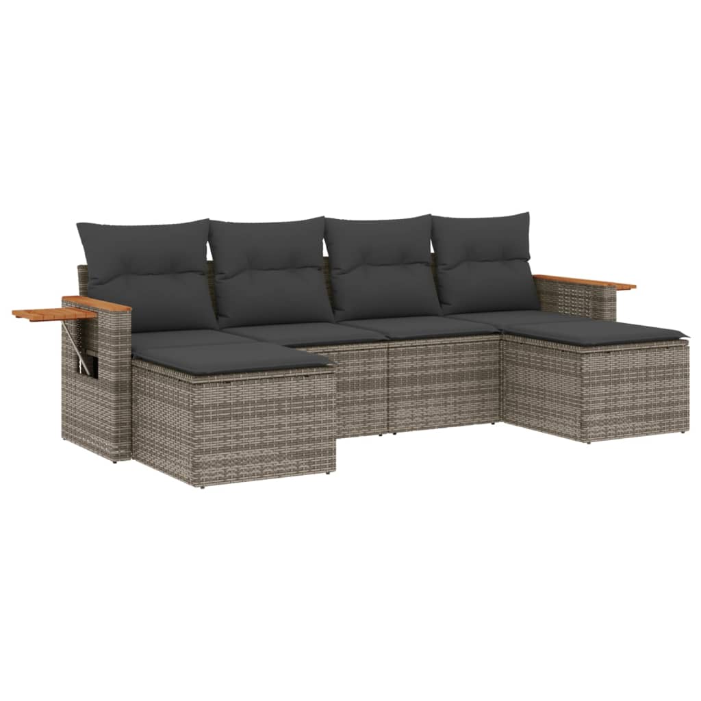 6-dijelni set vrtnih sofa od poliratana s jastucima sivi