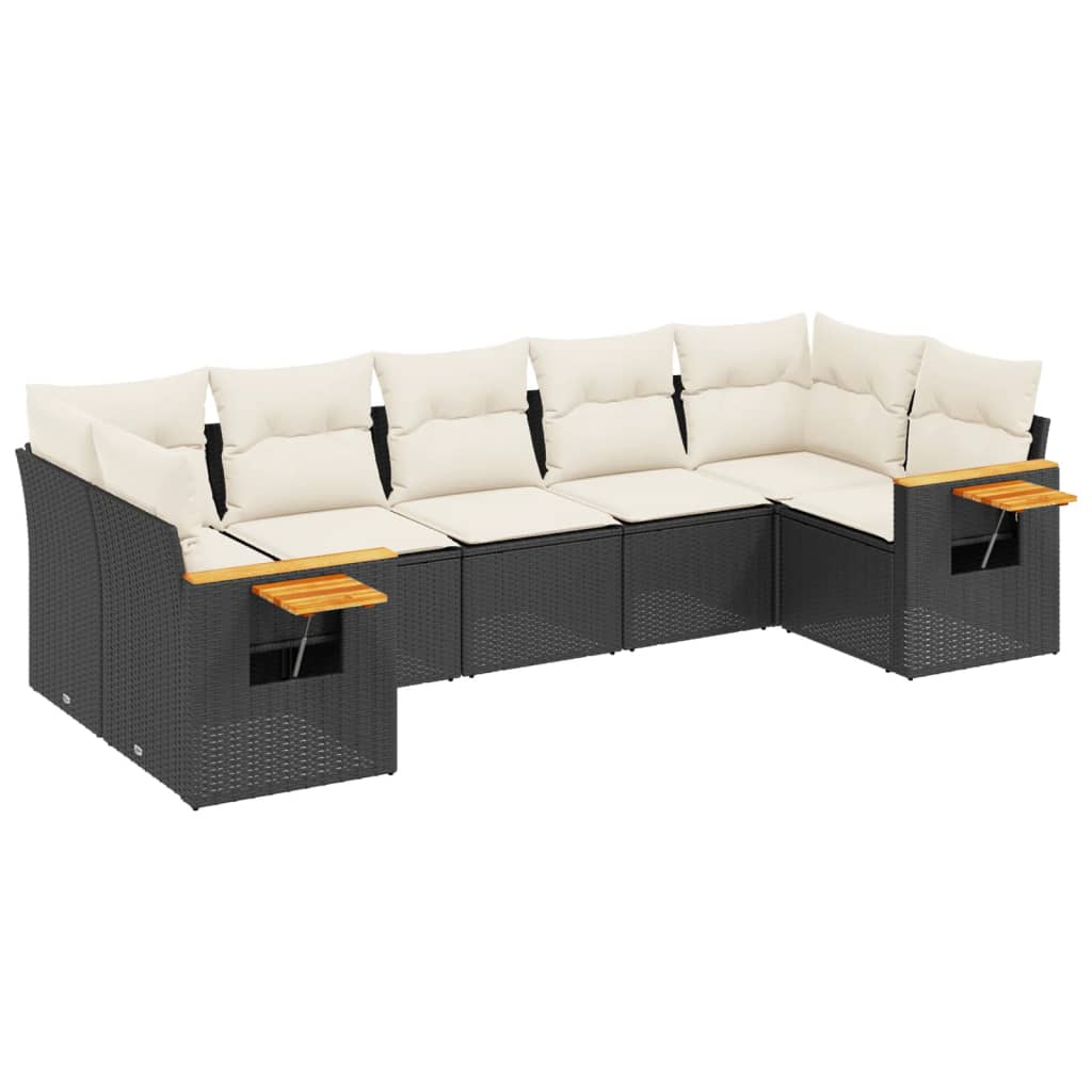 7-dijelni set vrtnih sofa od poliratana s jastucima crni