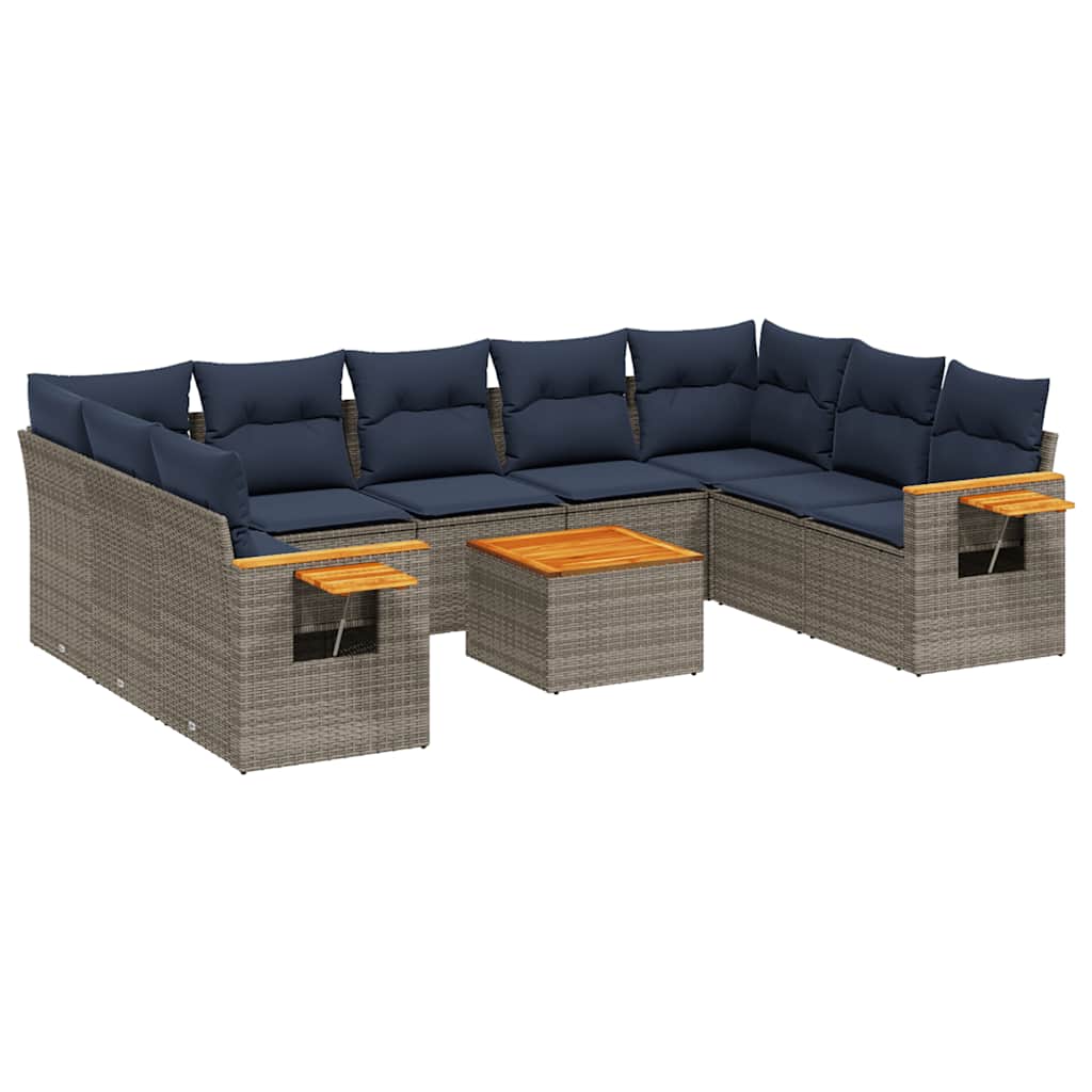 10-dijelni set vrtnih sofa od poliratana s jastucima sivi