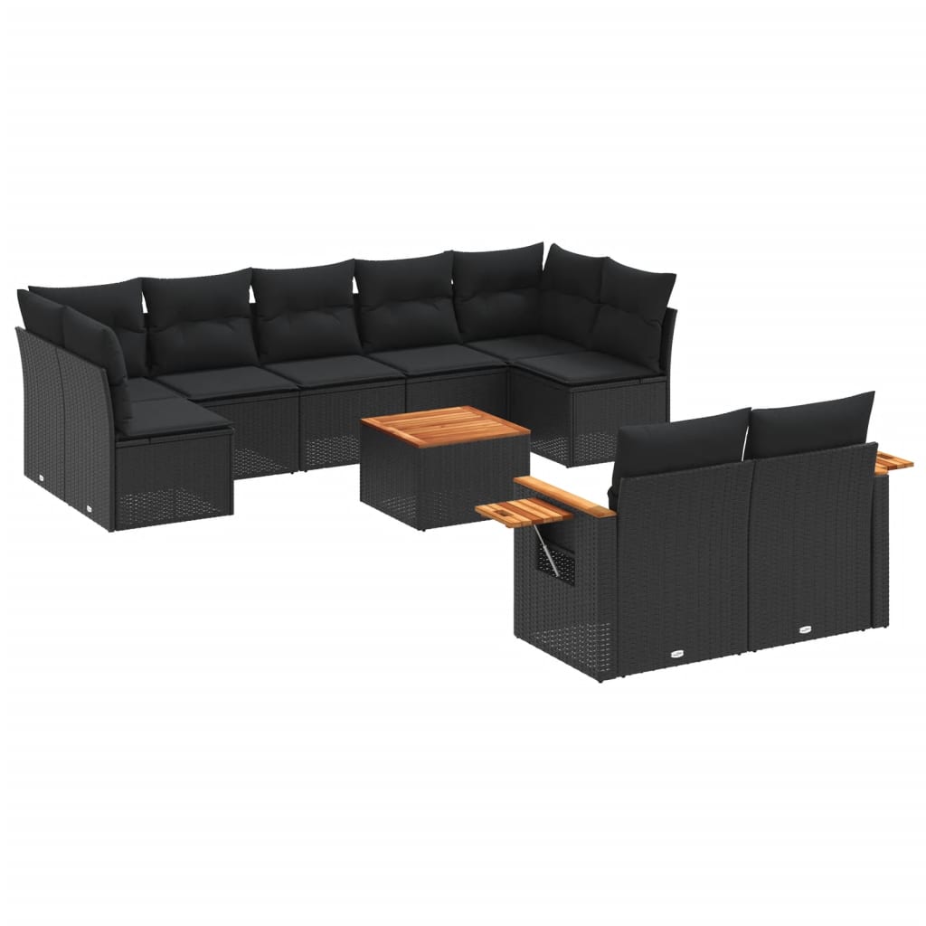 10-dijelni set vrtnih sofa s jastucima crni od poliratana