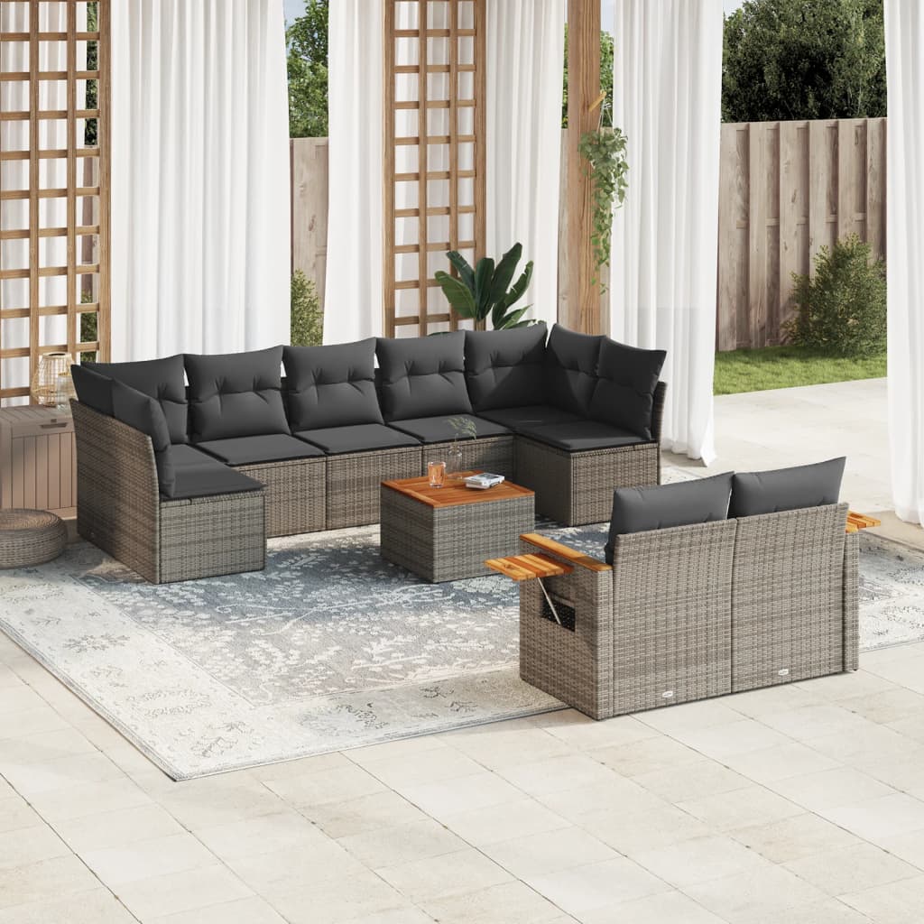 10-dijelni set vrtnih sofa od poliratana s jastucima sivi