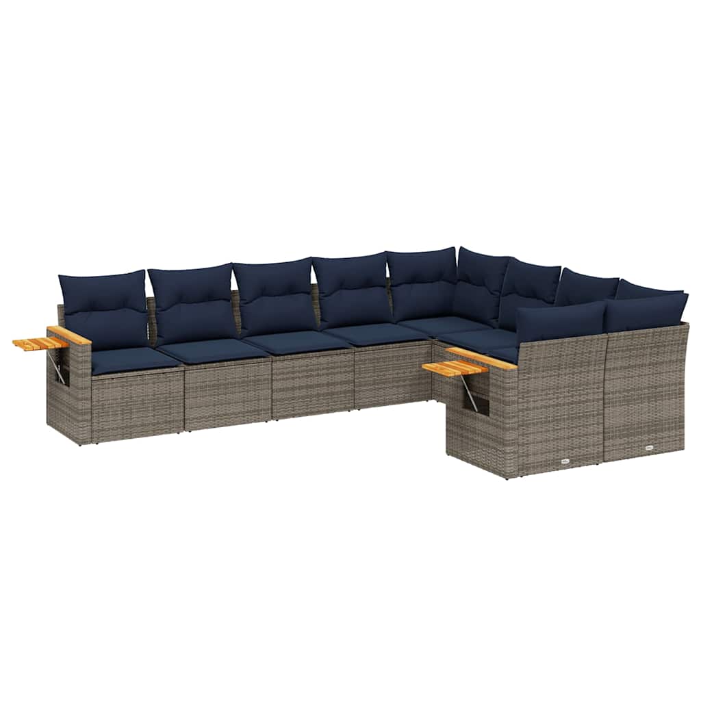 9-dijelni set vrtnih sofa od poliratana s jastucima sivi