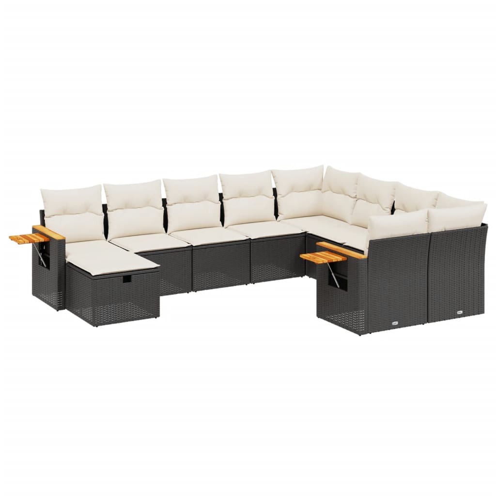 10-dijelni set vrtnih sofa s jastucima crni od poliratana Crna 85 x 62 x 69 cm