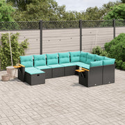 10-dijelni set vrtnih sofa od poliratana s jastucima crni