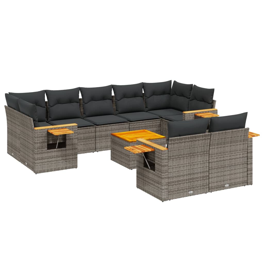 10-dijelni set vrtnih sofa od poliratana s jastucima sivi