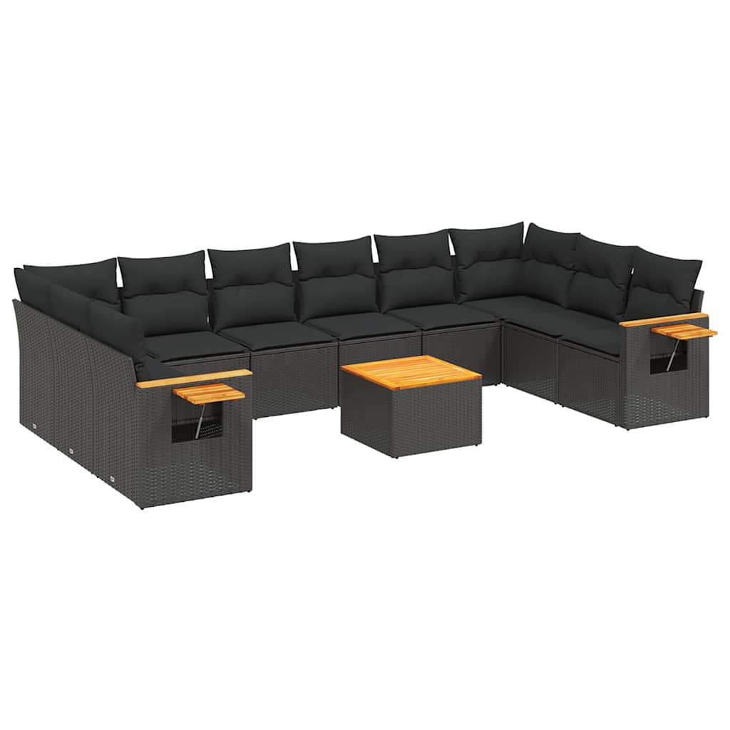 11-dijelni set vrtnih sofa od poliratana s jastucima crni