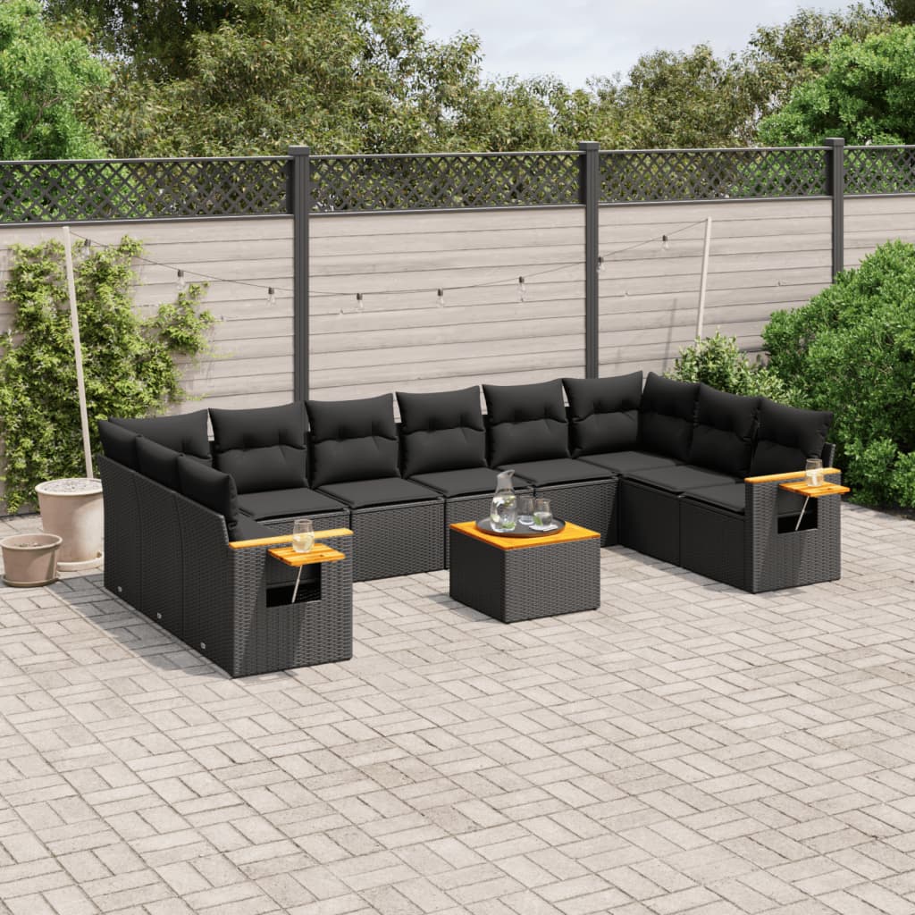 11-dijelni set vrtnih sofa od poliratana s jastucima crni