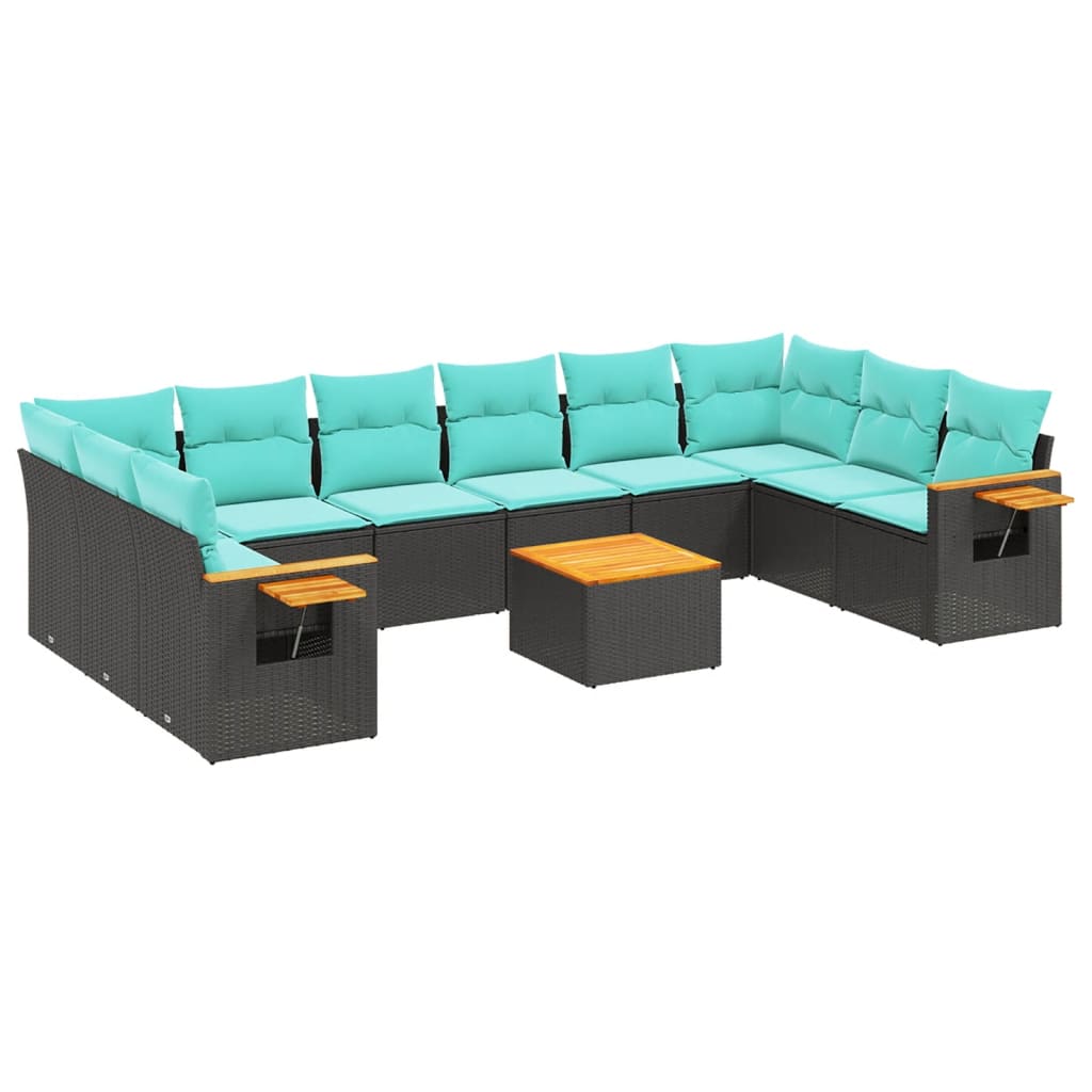 11-dijelni set vrtnih sofa od poliratana s jastucima crni Crna 85 x 62 x 69 cm