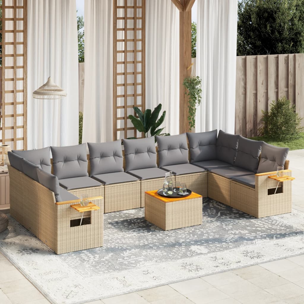 11-dijelni set vrtnih sofa poliratan s jastucima svijetlosivi