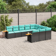 10-dijelni set vrtnih sofa od poliratana s jastucima crni