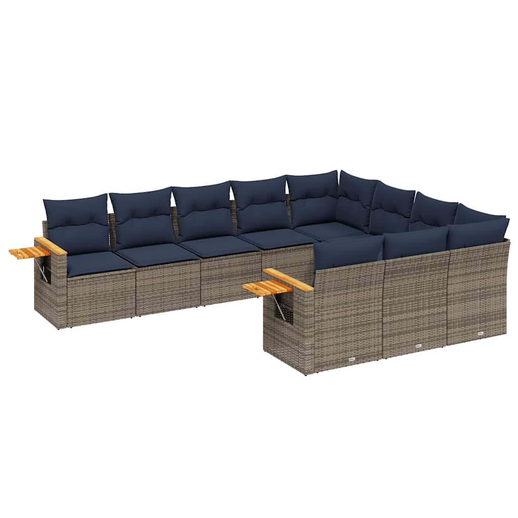 10-dijelni set vrtnih sofa od poliratana s jastucima sivi