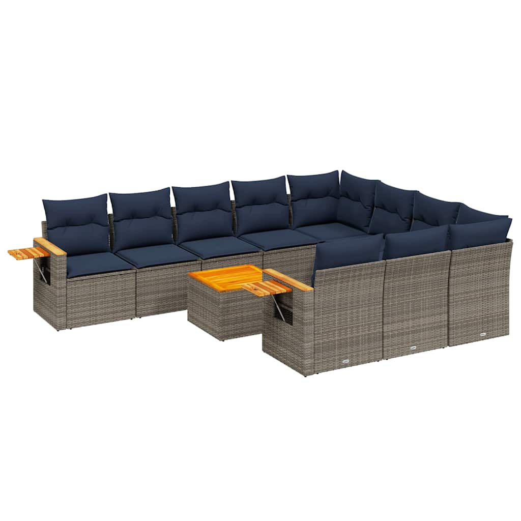 11-dijelni set vrtnih sofa od poliratana s jastucima sivi