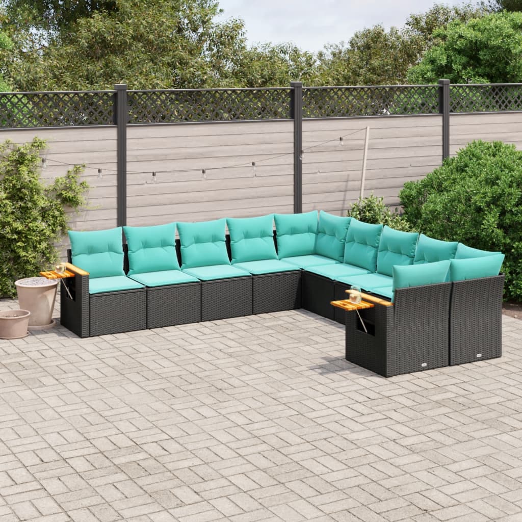 10-dijelni set vrtnih sofa od poliratana s jastucima crni