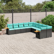 10-dijelni set vrtnih sofa od poliratana s jastucima crni
