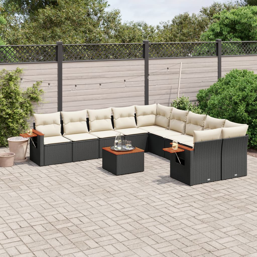 11-dijelni set vrtnih sofa od poliratana s jastucima crni