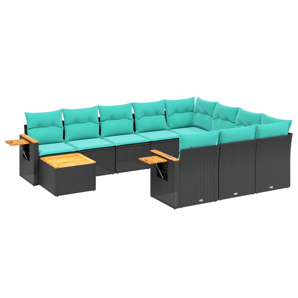 11-dijelni set vrtnih sofa od poliratana s jastucima crni