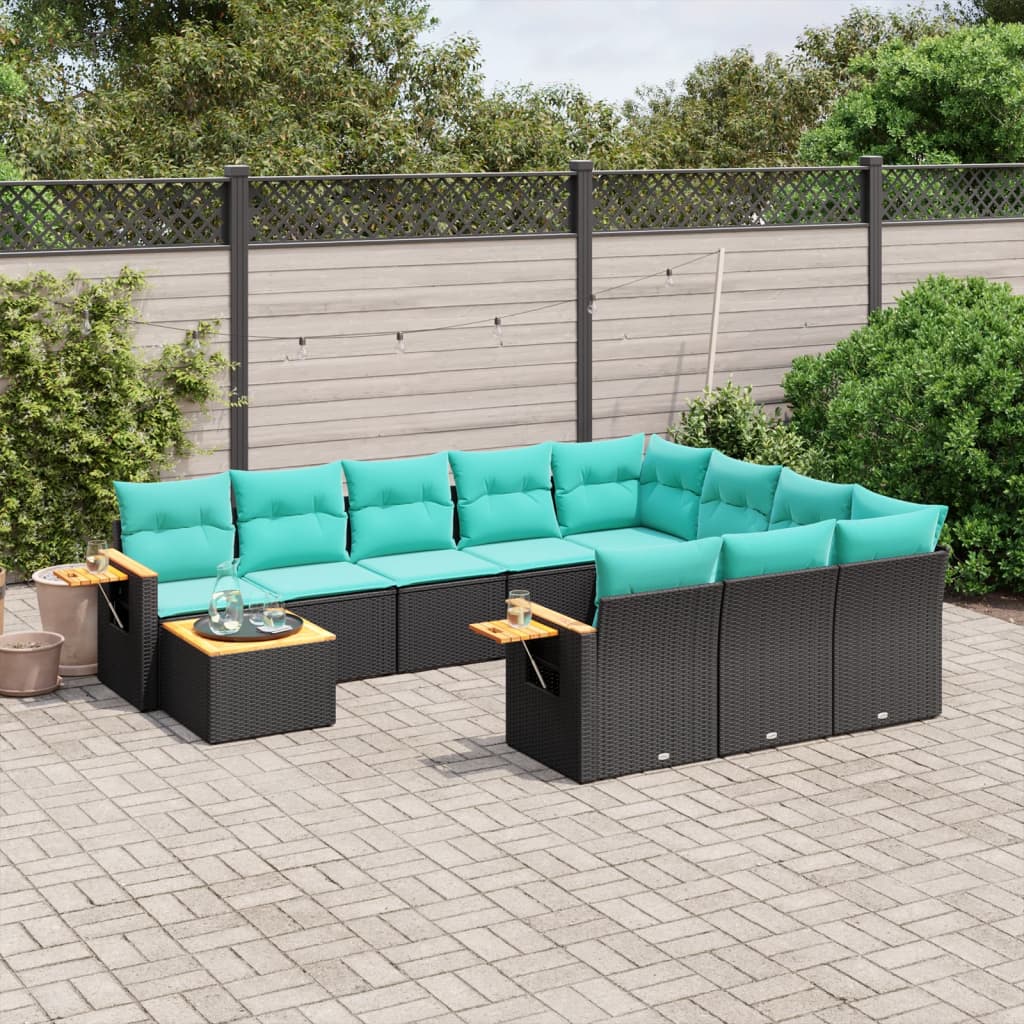 11-dijelni set vrtnih sofa od poliratana s jastucima crni