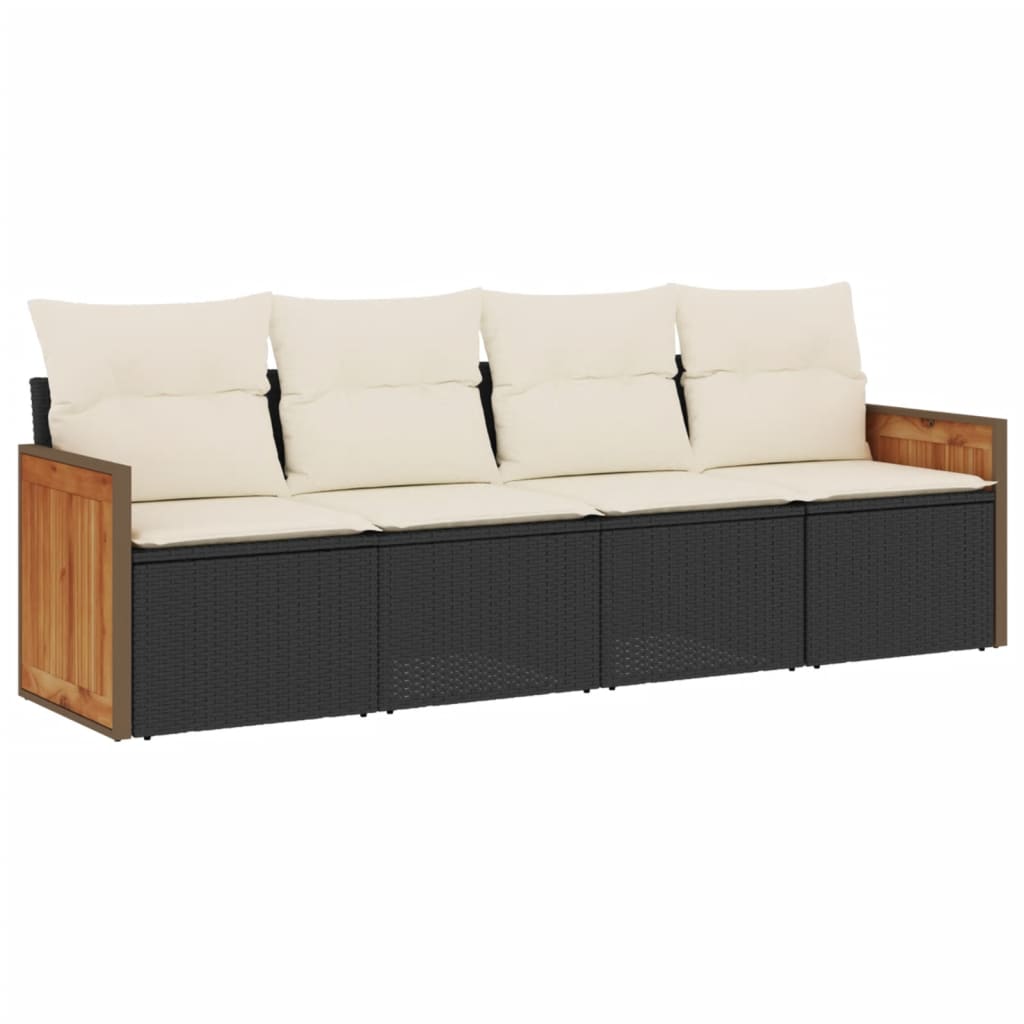 4-dijelni set vrtnih sofa od poliratana s jastucima crni