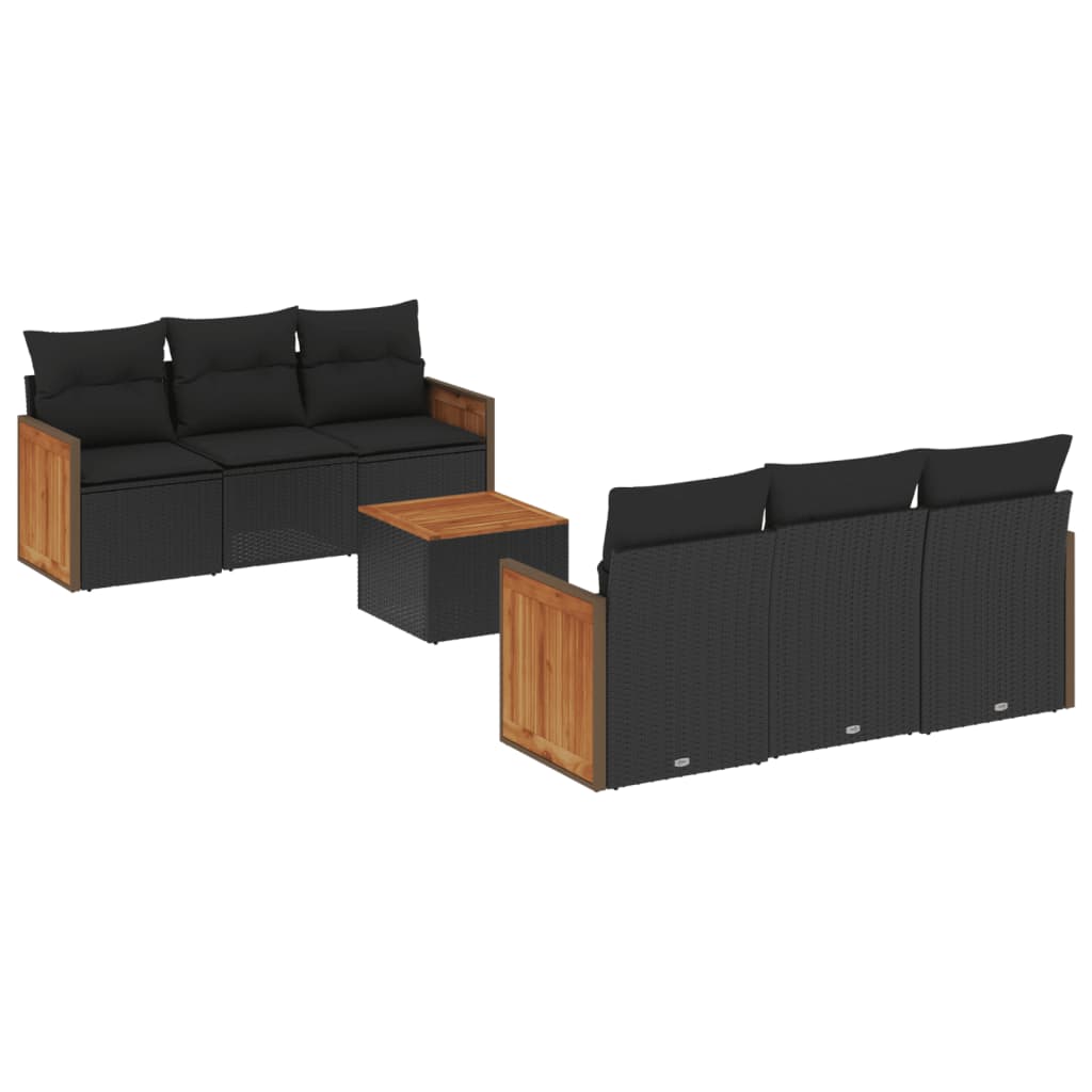 7-dijelni set vrtnih sofa od poliratana s jastucima crni
