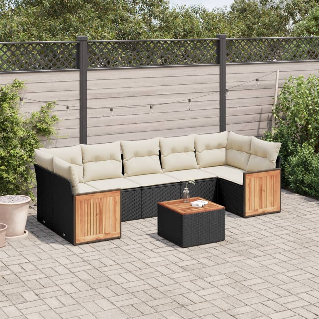 8-dijelni set vrtnih sofa od poliratana s jastucima crni