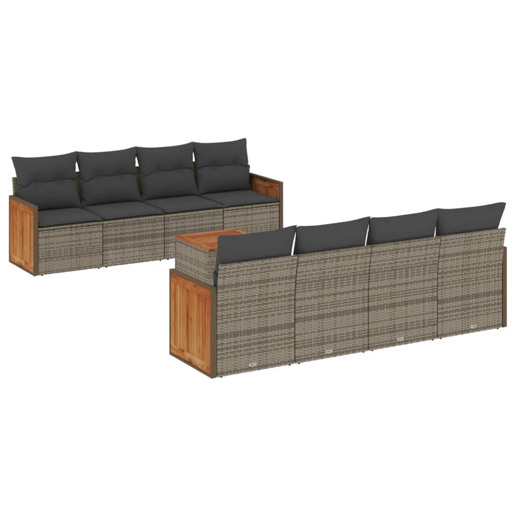 9-dijelni set vrtnih sofa od poliratana s jastucima sivi